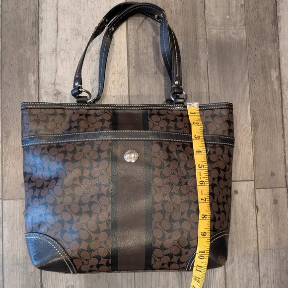 Coach Chelsea Heritage Stripe Tote Brown Black + Twilly - Picture 5 of 15